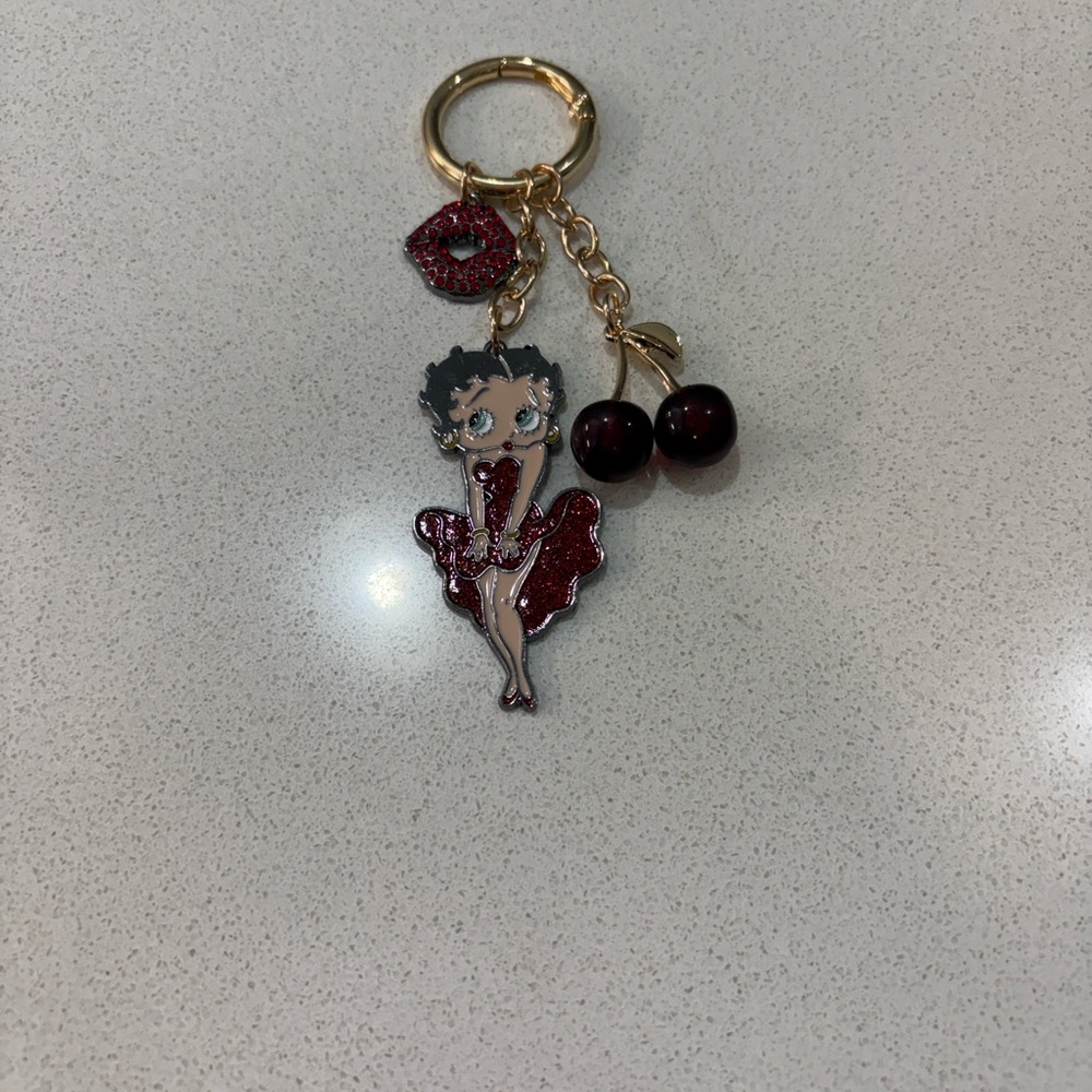 Betty Boop Red and Gold Keychain with lips & cherriesNWOT - Picture 2 of 2
